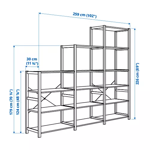 IKEA Mallorca IVAR shelving unit, pine, indoor, 259x30x226 cm