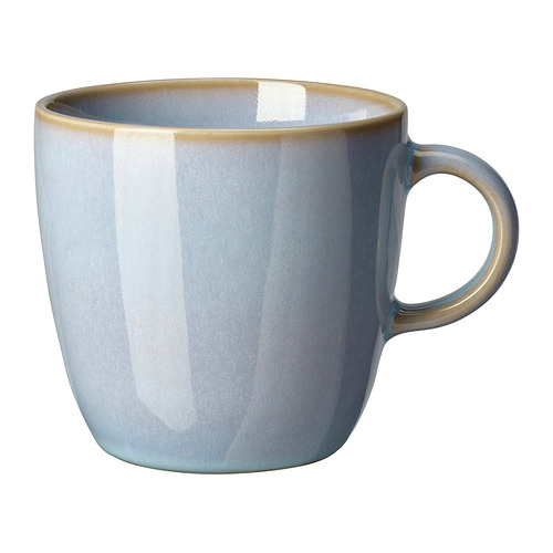 Taza FÄRGKLAR, azul claro, forma redonda, cerámica vidriada brillante, diseño de asa simple.