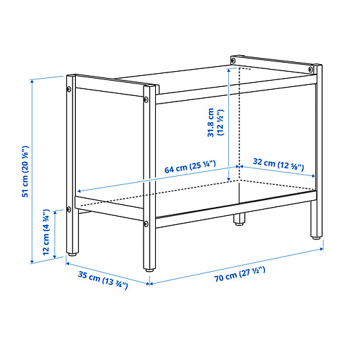 Ilustración con medidas del producto: EKENABBEN.