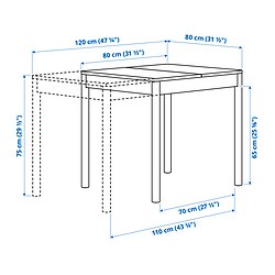 Ilustración de medidas - TONSTAD mesa extensible y 2 sillas