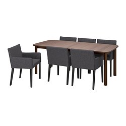 STRANDTORP/MÅRENÄS, mesa con 6 sillones, Gunnared gris oscuro