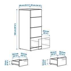 Ilustración de medidas - LASTARE cómoda de 4 cajones