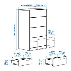 Ilustración de medidas - LASTARE cómoda de 4 cajones