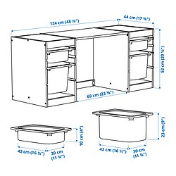 Ilustración de medidas - TROFAST escritorio con cajas de almacenaje