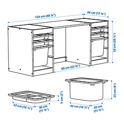 Ilustración de medidas - TROFAST escritorio con cajas/bandejas