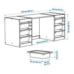 Ilustración de medidas - TROFAST escritorio con cajas de almacenaje