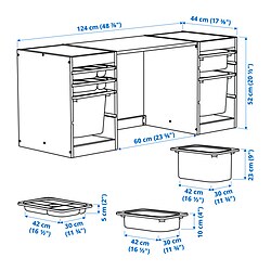 Ilustración de medidas - TROFAST escritorio con cajas/bandejas