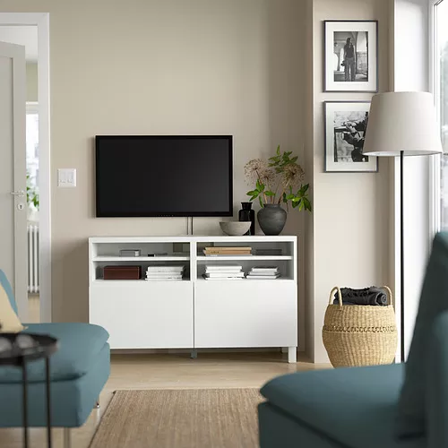 IKEA Mallorca BESTÅ TV bench with doors Västerviken, white