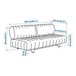 Ilustración de medidas - IKEA PS 2026 sofá cama de 3 plazas