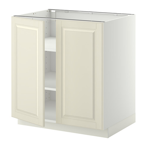 Mueble de cocina METOD en blanco roto con puertas biseladas, forma cuadrada, robusto marco de aglomerado, estantes ajustables, diseño clásico.