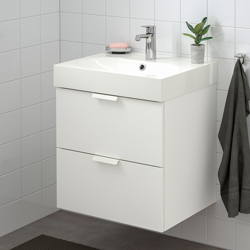 BRÅVIKEN/GODMORGON mueble de baño para lavabo con 2 cajones, juego de 3