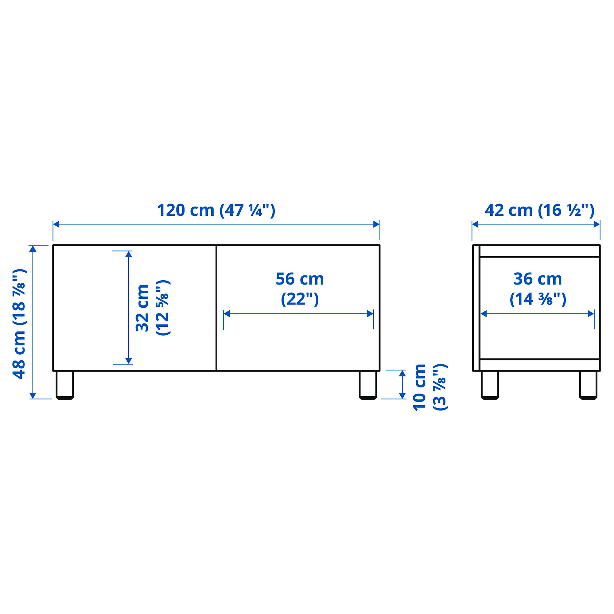 Measurement Illustration - BESTÅ TV bench with doors
