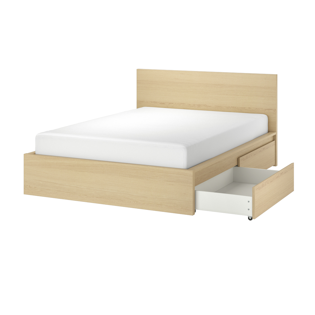 MALM, high bed frame/2 storage boxes, White stained oak veneer