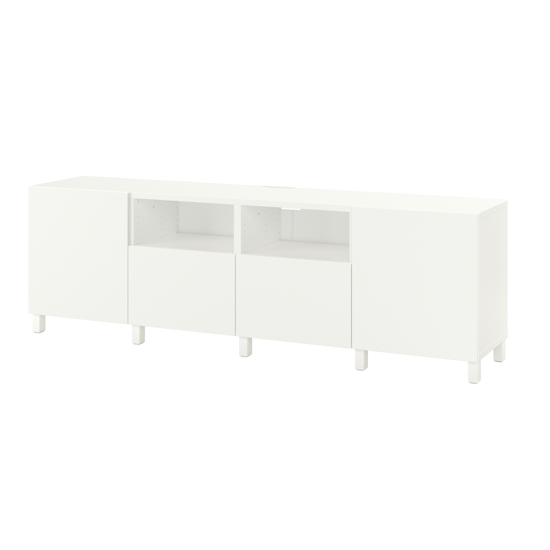 BESTÅ, mueble TV con puertas y riel para cajón, apertura presión, Blanco / Selsviken alto brillo blanco