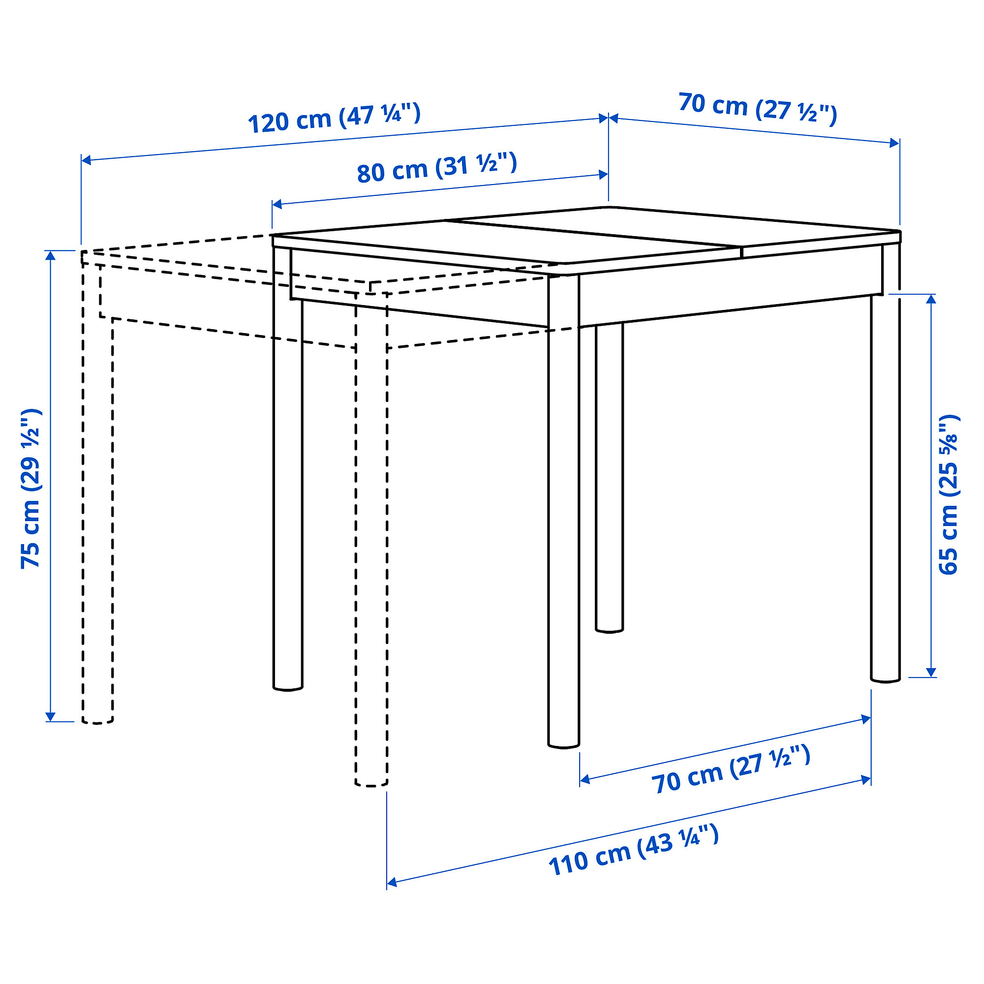 Measurement Illustration - TONSTAD extendable table
