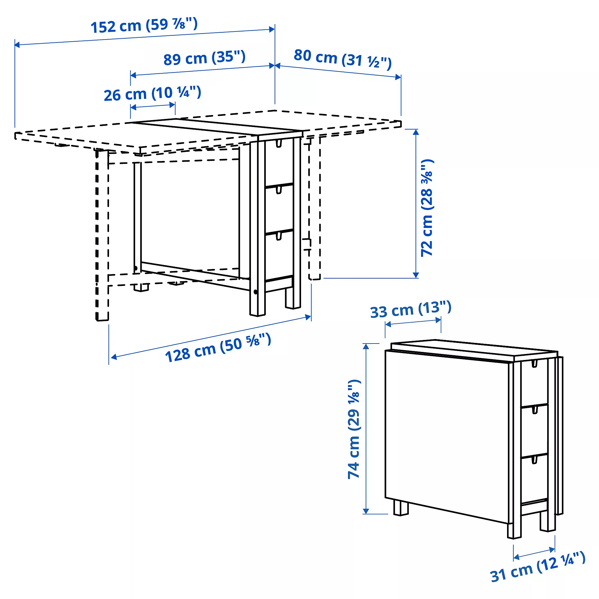 IKEA Tenerife - NORDEN mesa de comedor ala abatible, blanco, 26/89