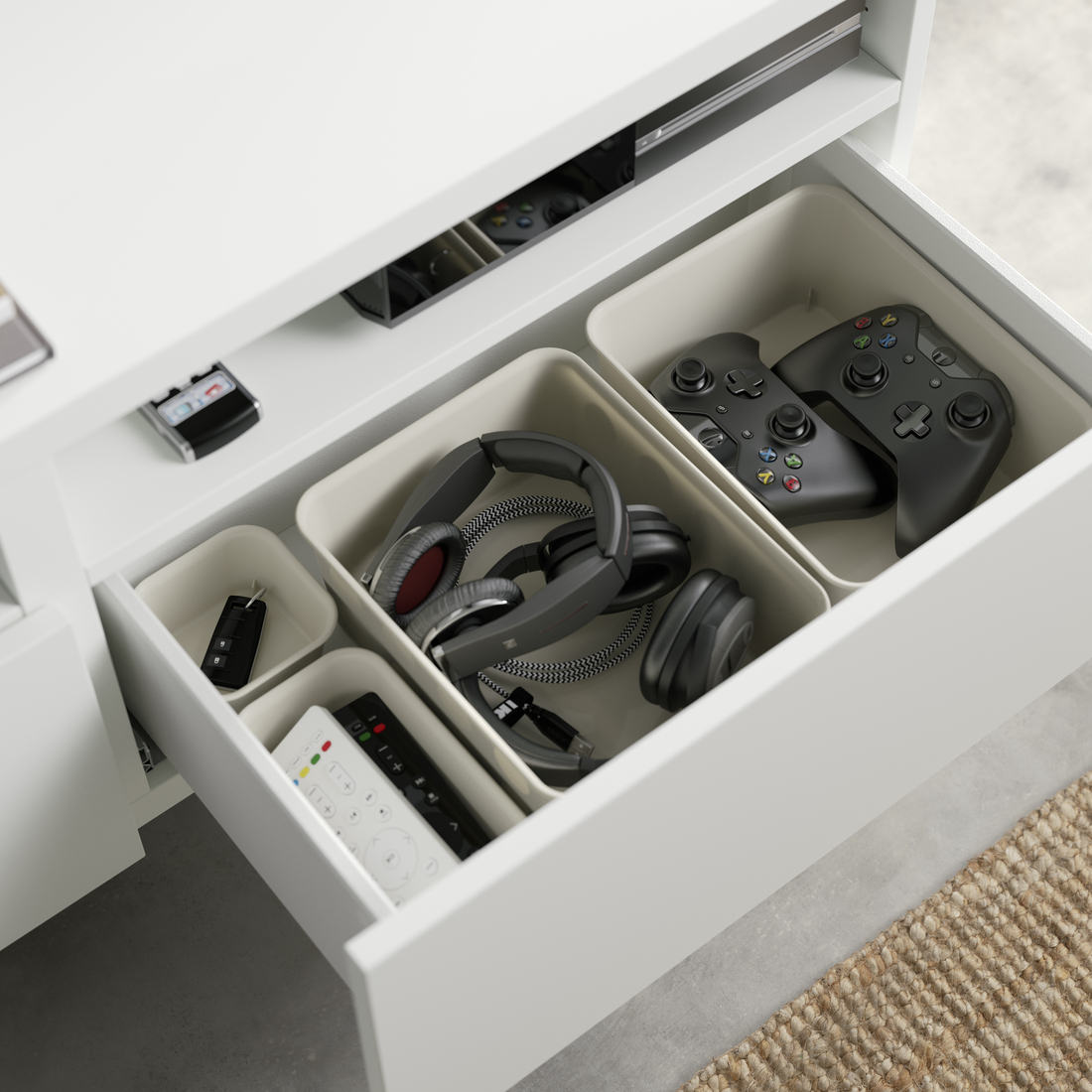 BESTÅ, mueble TV con riel para cajón, cierre suave. 4 de 8 open dialog