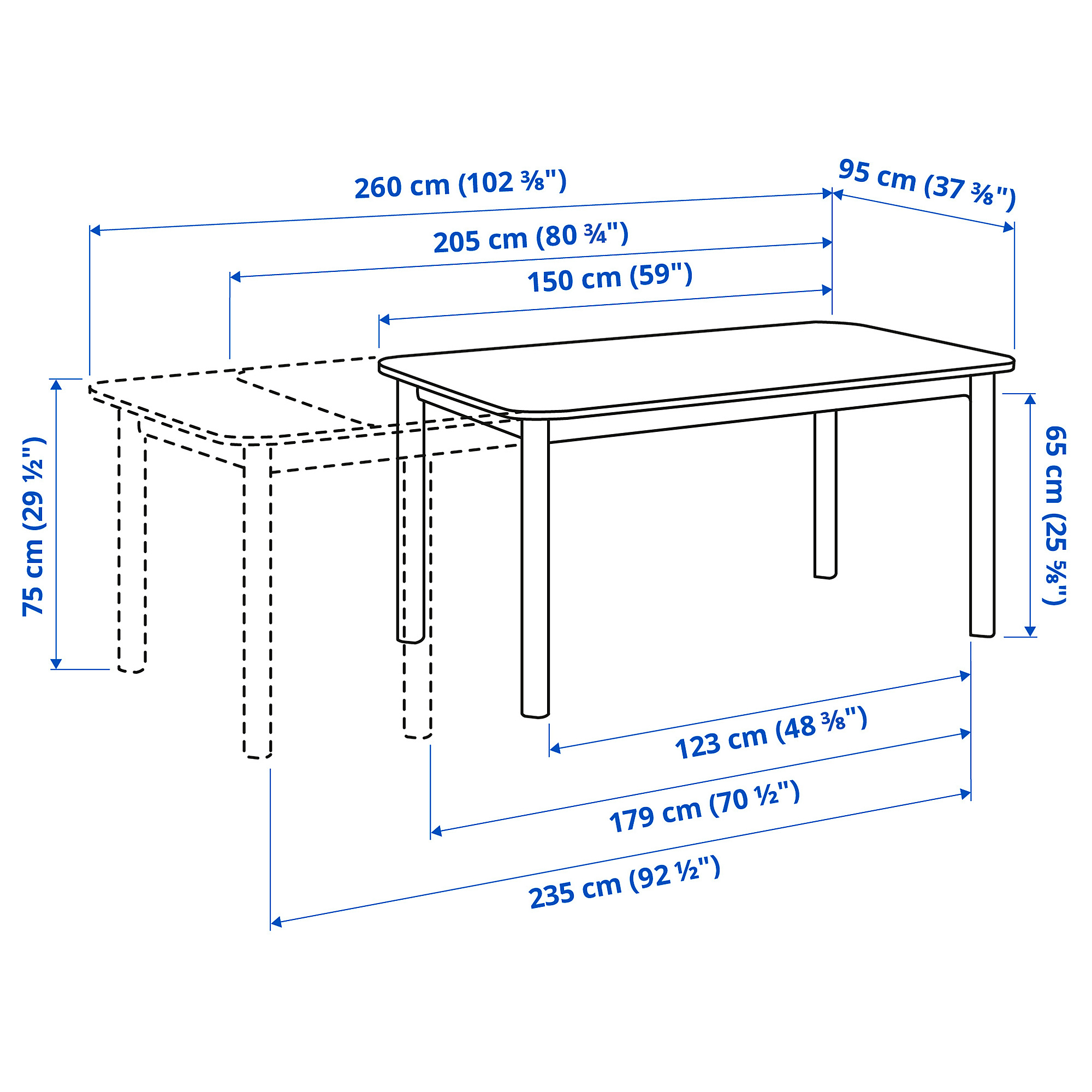 Measurement Illustration - STRANDTORP/TOBIAS Extendable table and 4 chairs