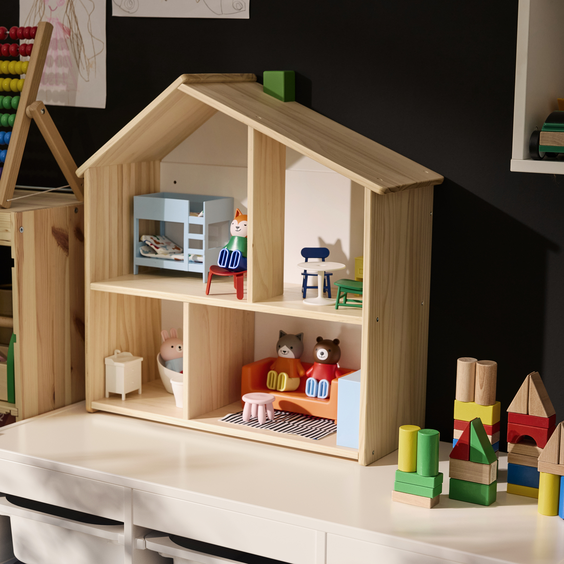 FLISAT, casa de muñecas/estantería. 2 de 7 open dialog