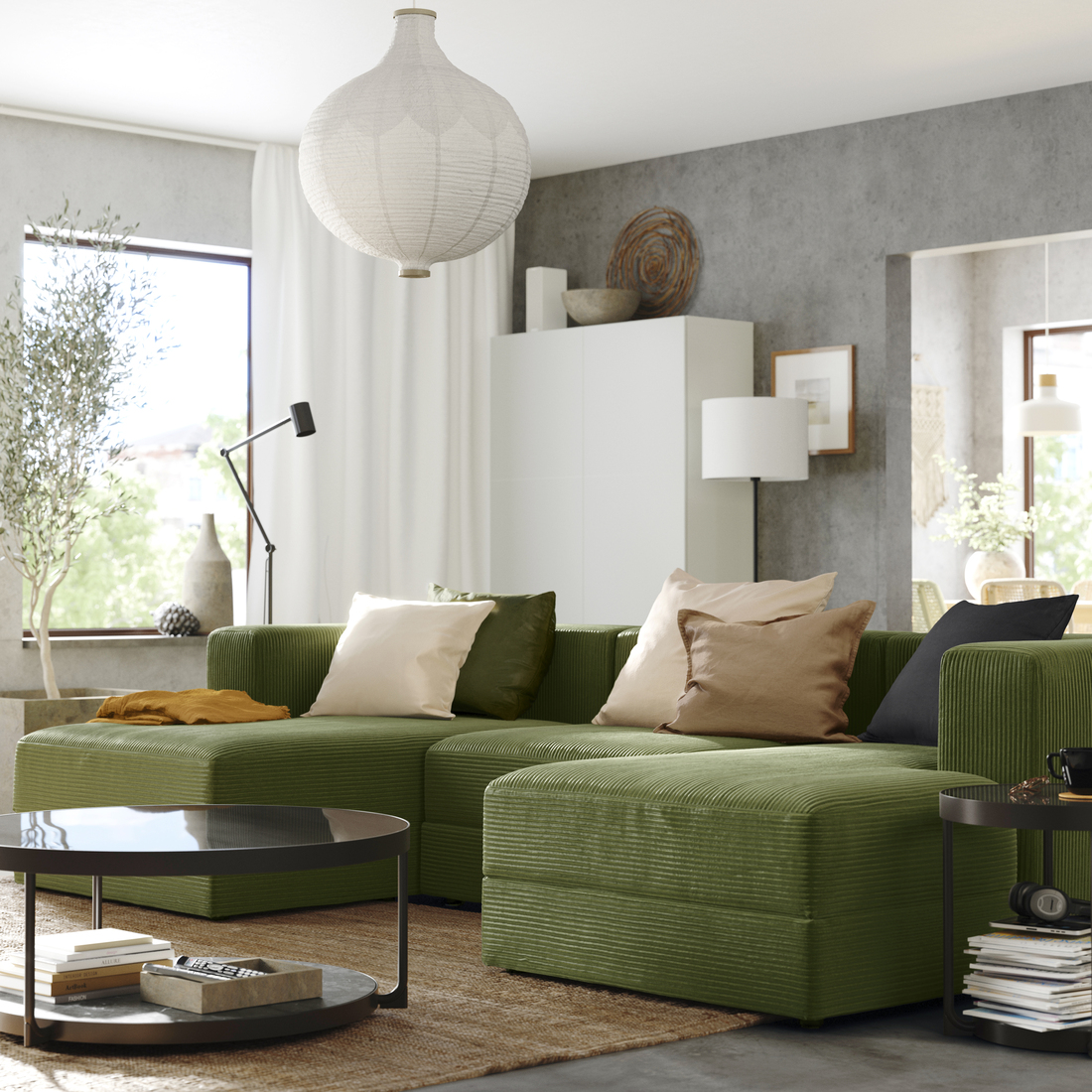 JÄTTEBO, 3.5 seat module sofa with chaise longue and armrests. 2 of 8 open dialog