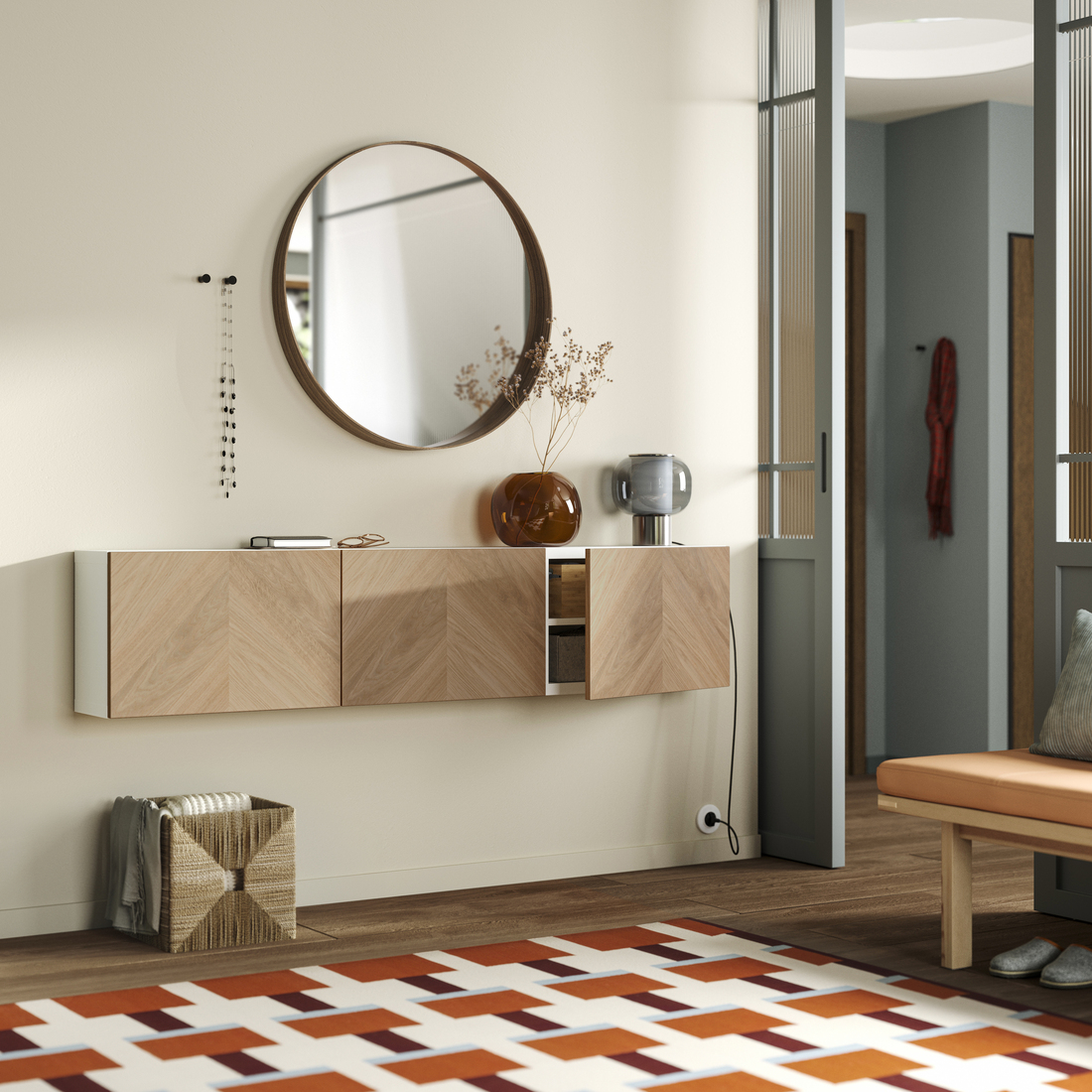 BESTÅ, aparador de pared con puertas. 2 de 3 open dialog