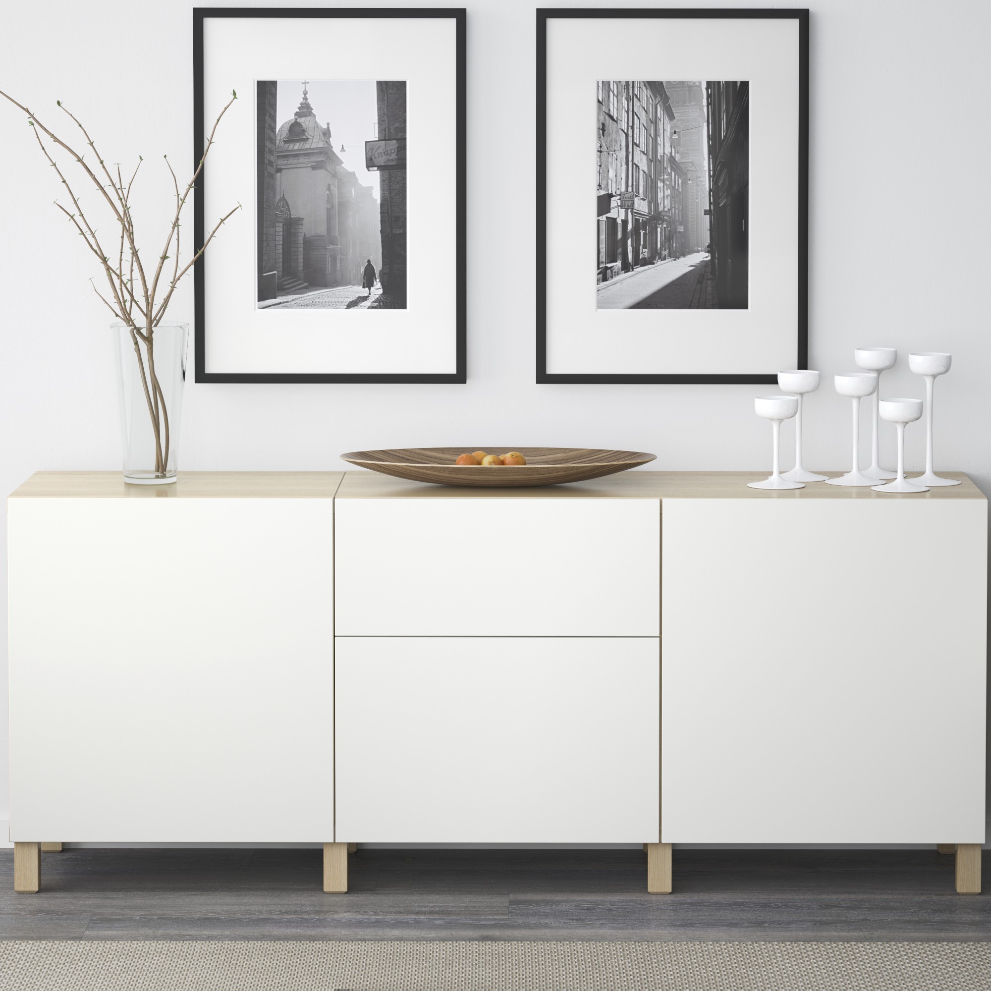 BESTÅ, aparador con rail para cajón, cierre suave. 2 de 4 open dialog