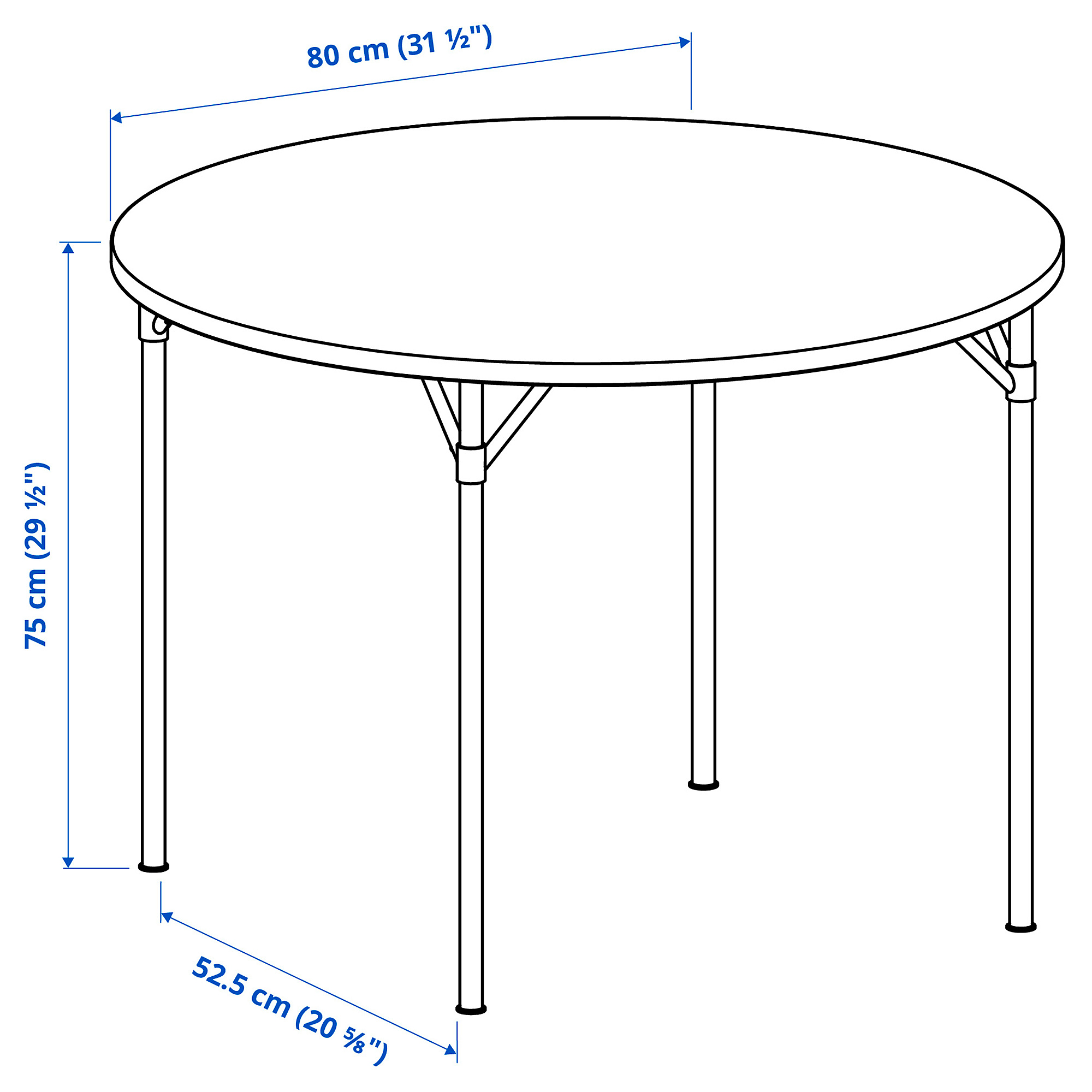 Measurement Illustration - GRÖTÅN/SKOGSTA round dining table and 2 chairs