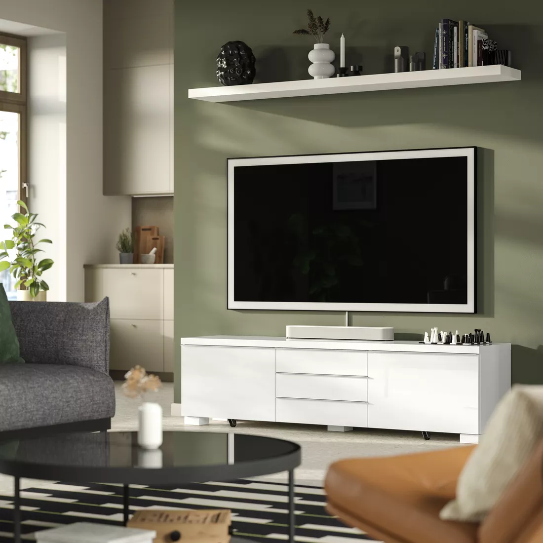 IKEA BESTÅ BURS バースト ホワイト 120cm IKEA Gran Canaria - BESTÅ BURS TV bench, high gloss white