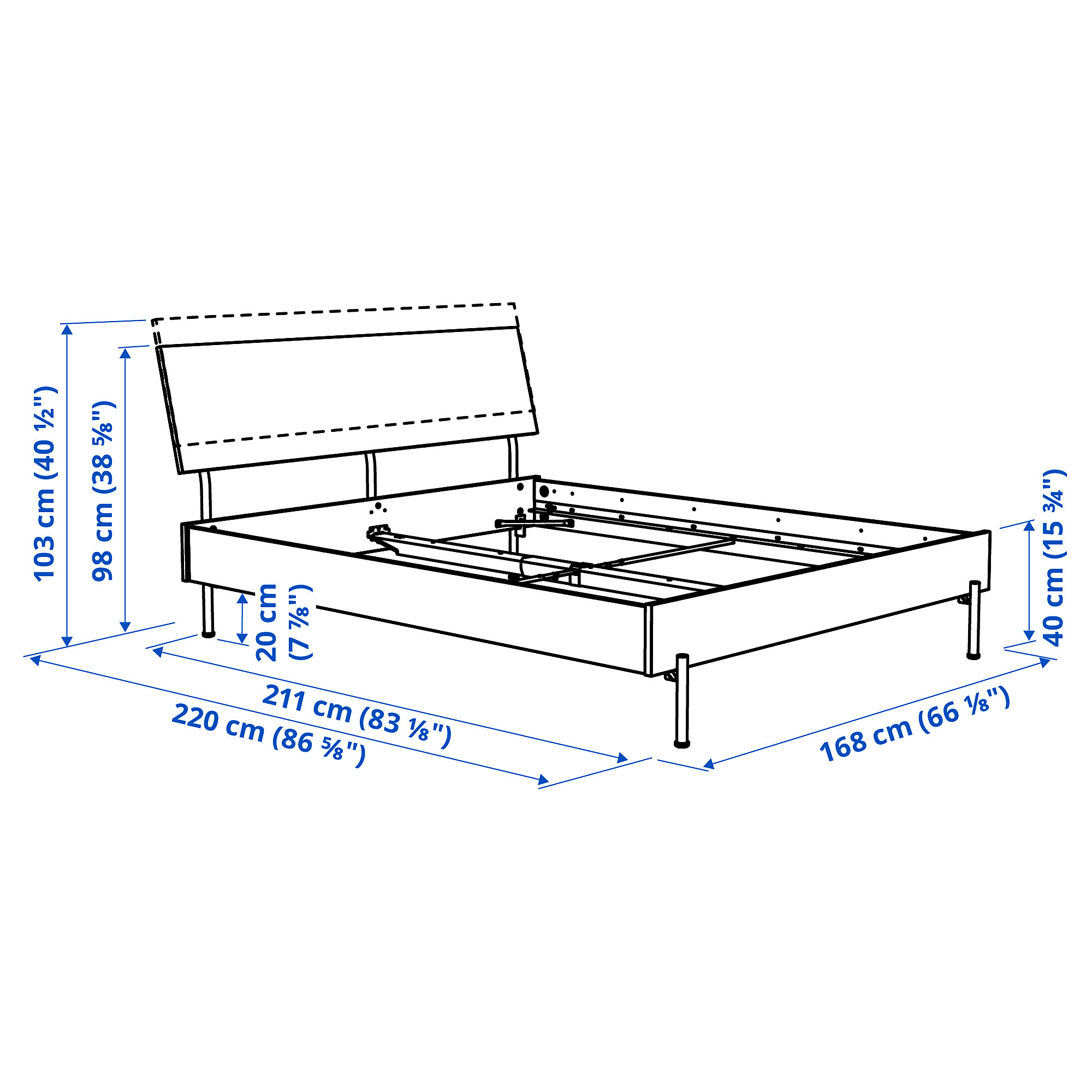 Ilustración de medidas - RÅDMANSÖ estructura de cama sin somier