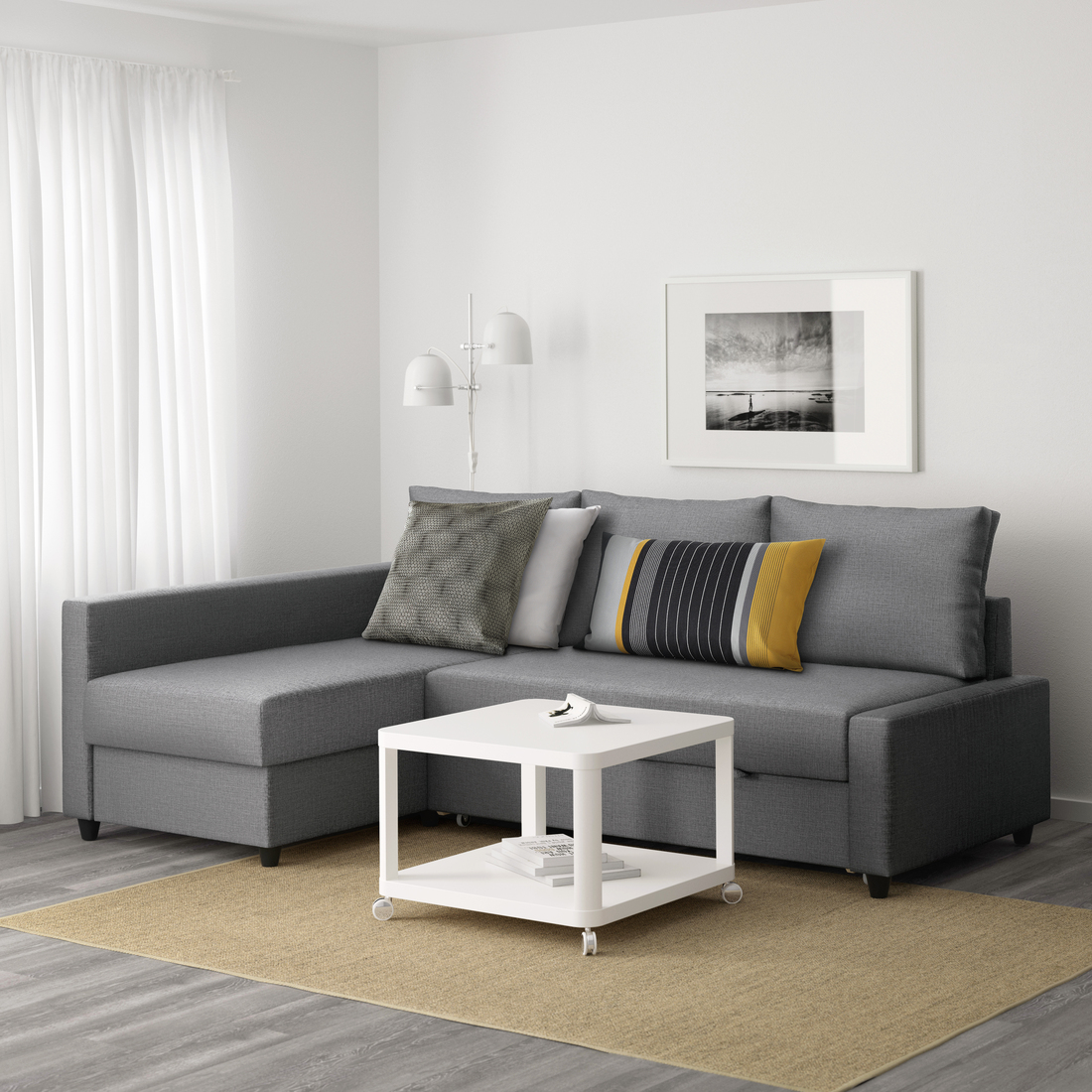 FRIHETEN, 3 seat sofa bed with chaiselongue. 2 of 12 open dialog