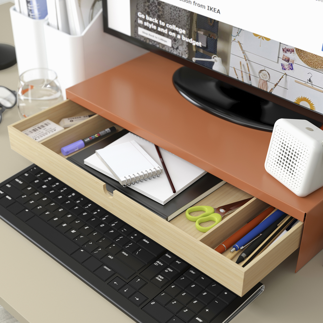 ELLOVEN, monitor stand with drawer. 4 of 5 open dialog
