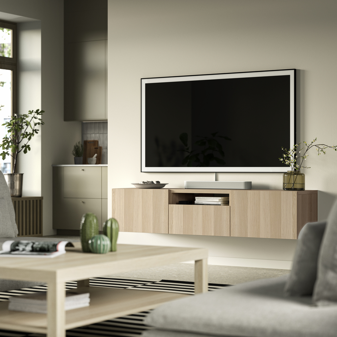 BESTÅ, mueble para TV con riel para cajón apertura a presión. 2 de 7 abrir diálogo