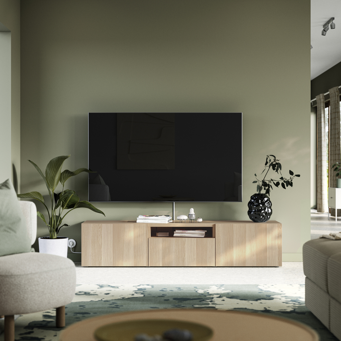 BESTÅ, mueble para TV con riel para cajón apertura a presión. 3 de 7 abrir diálogo