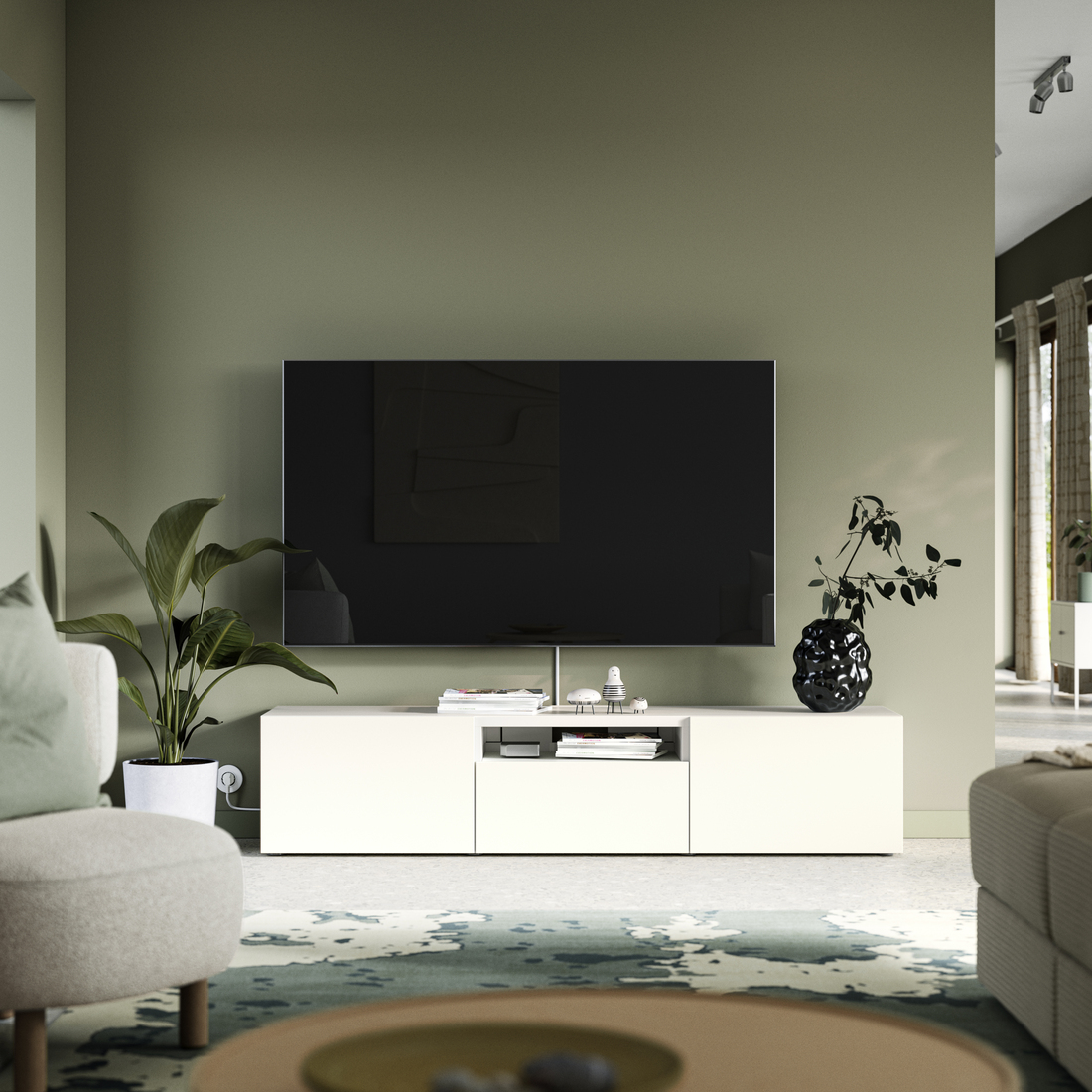 BESTÅ, mueble para TV Riel con para cajón cierre suave. 3 de 8 abrir diálogo
