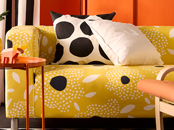 yellow patterned sofa