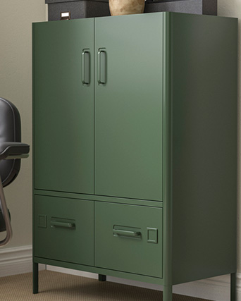 Wardrobe with doors and drawers, dark green