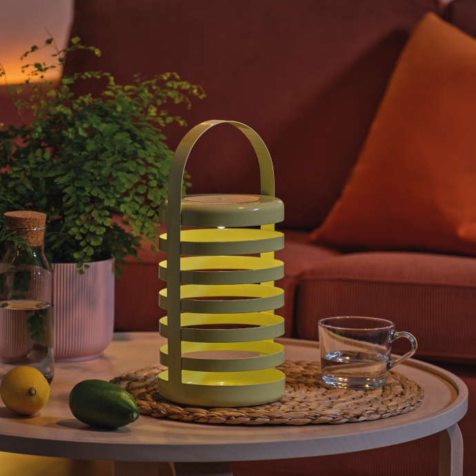 LED decorative table lamp, battery operated stripe/outdoor light green