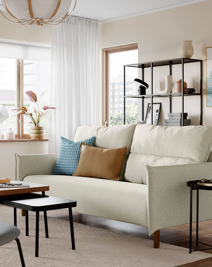 Backrest and black furniture legs on a rug