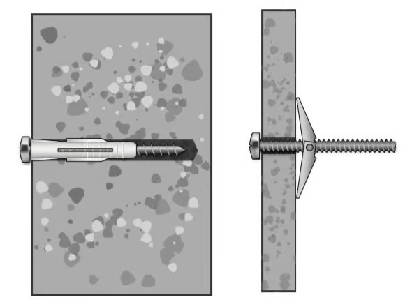 Wall plug and anchor fixing for solid and hollow walls, ensuring stability on any surface.