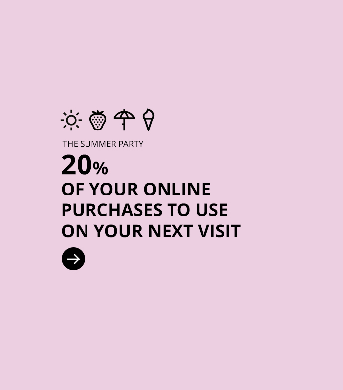 We'll refund 20% of your online purchases to use on your next visit