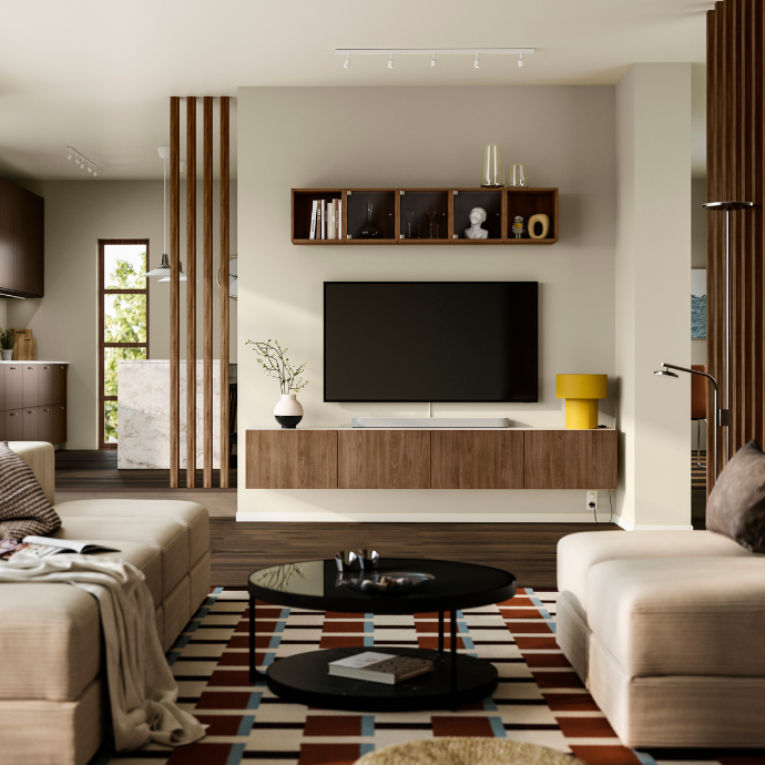 Modular cabinet with wooden doors